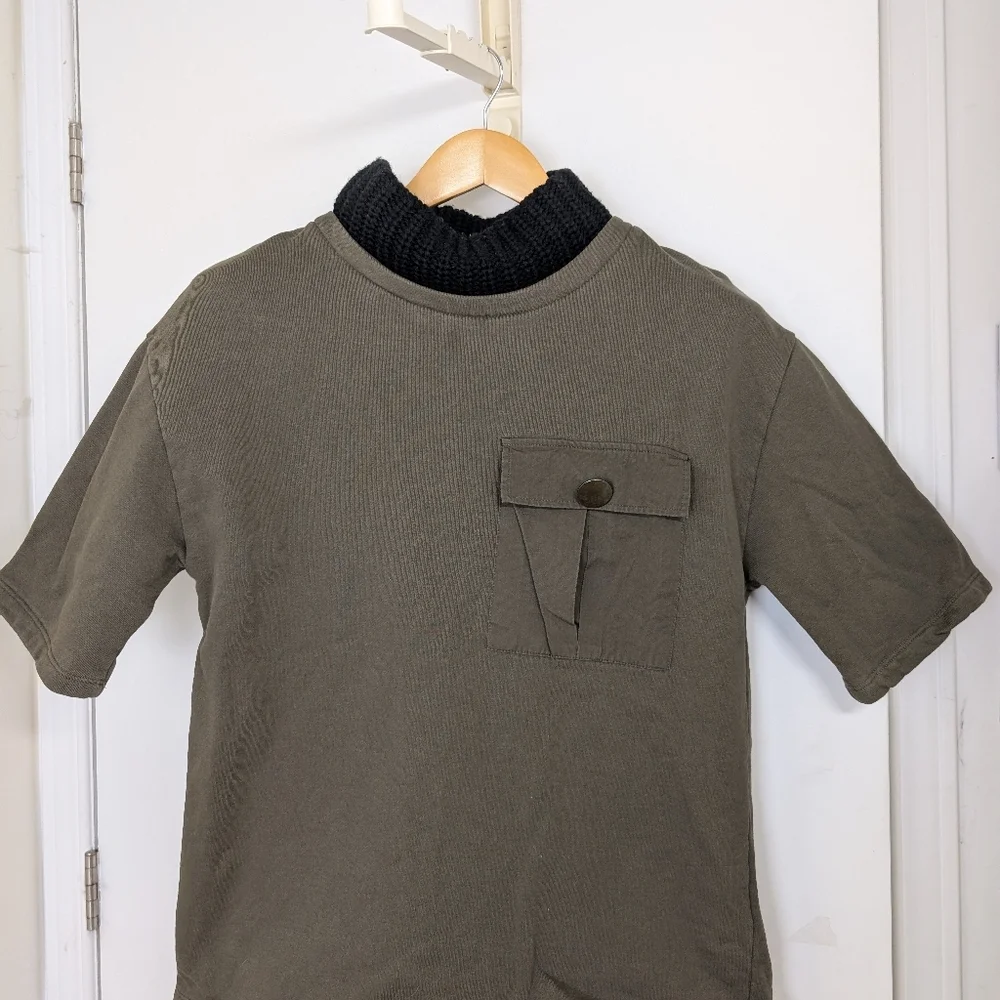 ZARA ARMY GREEN TOP WITH BLACK COLLAR SIZE MEDIUM - Picture 2 of 6